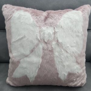 Bow Pink large fuzzy pillow